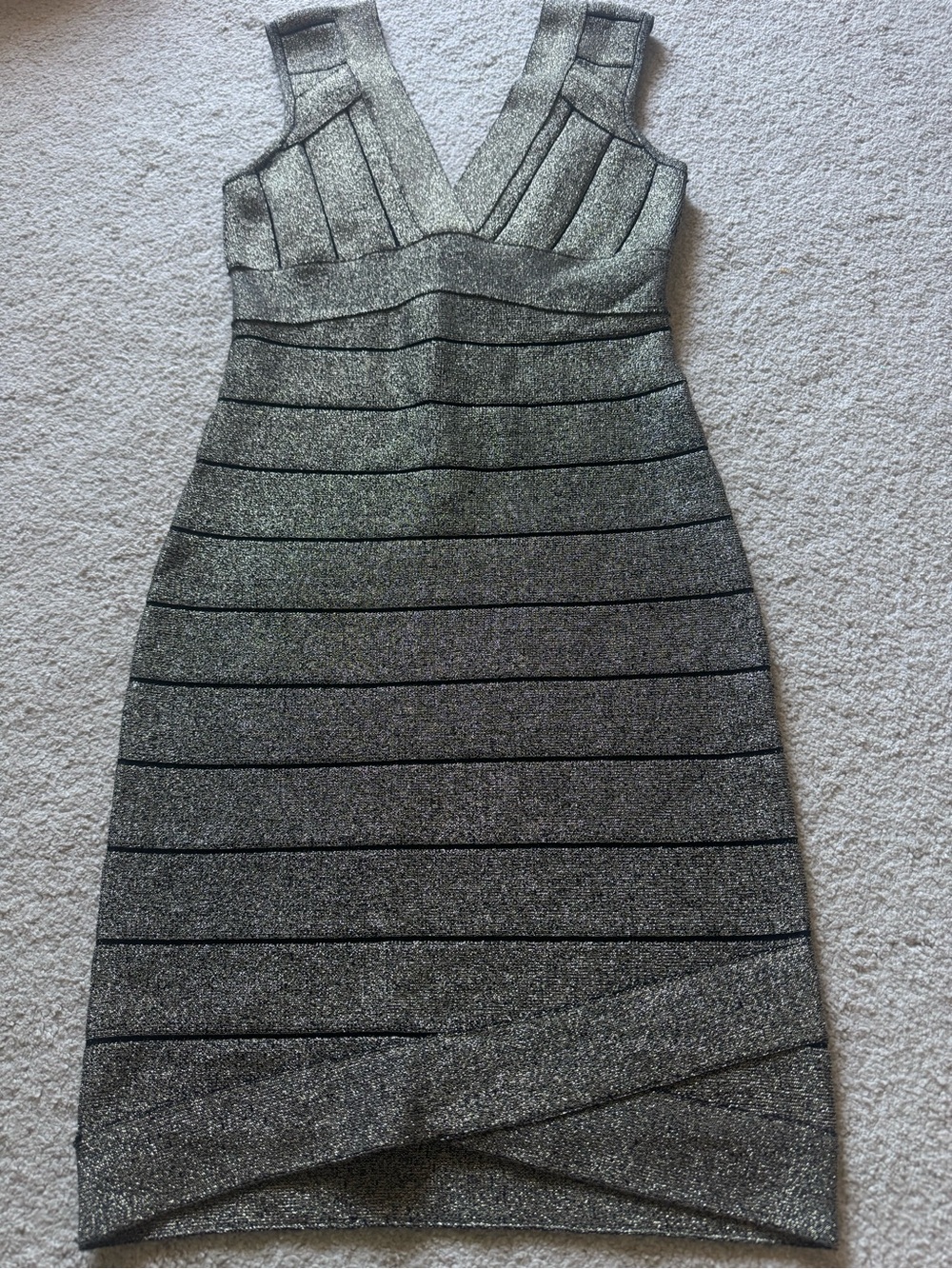 G by Guess Metallic Silver V-Neck Midi Dress